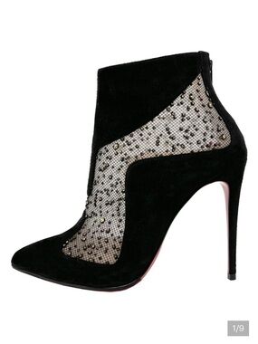 Christian Louboutin Suede & Glitter Mesh Ankle Boots - Size 36